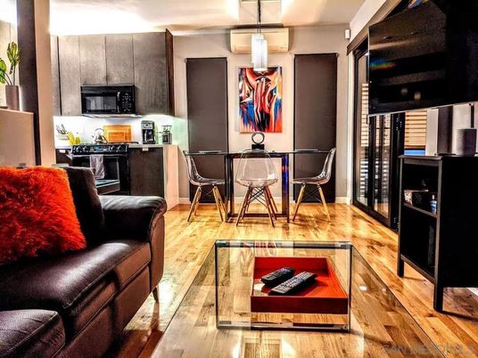 Interior, Kitchen, Living room, Pendant Lights, Wood Texture Flooring