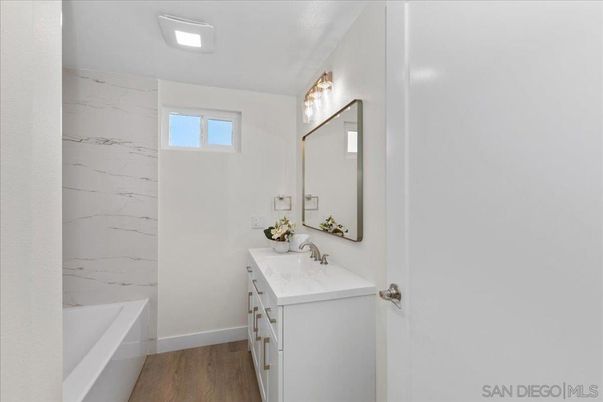 Bathroom, Interior, Marble Walls, Wood Texture Flooring