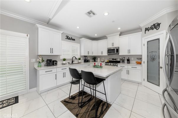 Interior, Kitchen, Marble, Recessed Lighting, Stainless Steel Appliances