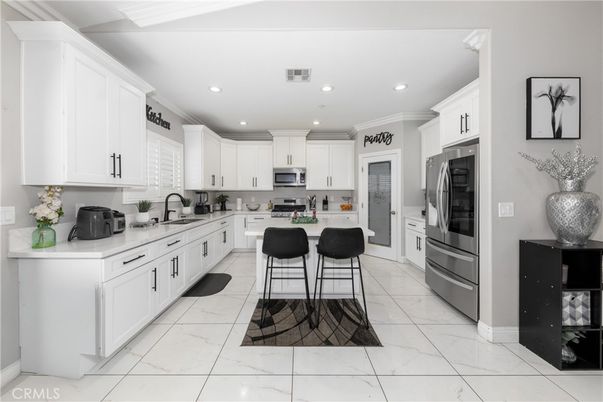 Interior, Kitchen, Marble, Recessed Lighting, Stainless Steel Appliances