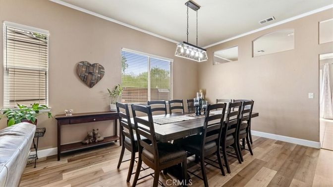 Dining room, Interior, Pendant Lights, Wood Texture Flooring
