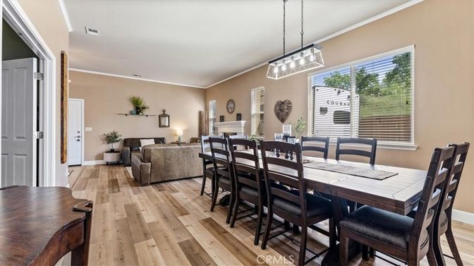Dining room, Interior, Living room, Pendant Lights, Wood Texture Flooring