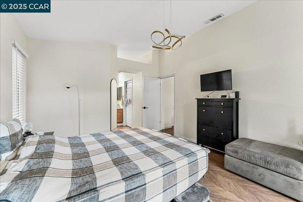 Bedroom, Interior, Pendant Lights, Wood Texture Flooring