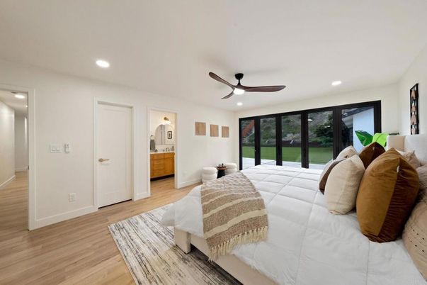 Bedroom, Interior, Recessed Lighting, Wood Texture Flooring