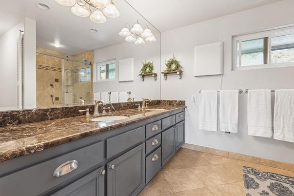 Bathroom, Dual Sink Vanities, Glass Shower, Interior, Recessed Lighting