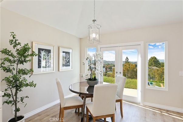 Dining room, Interior, Pendant Lights, Wood Texture Flooring