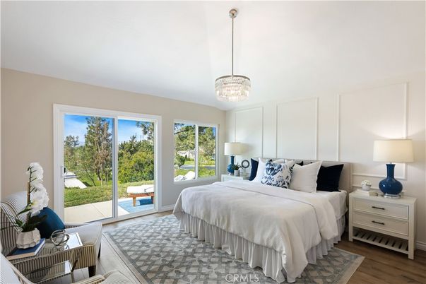 Bedroom, Chandelier, Interior, Pendant Lights, Wood Texture Flooring