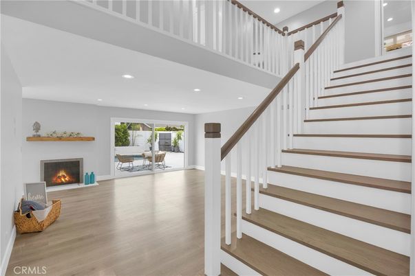 Fireplace, Interior, Recessed Lighting, Wood Texture Flooring