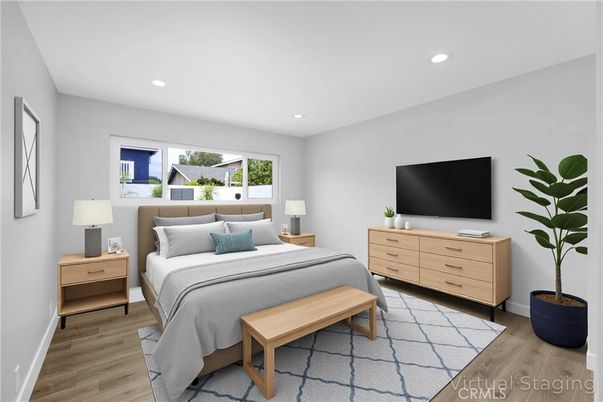 Bedroom, Interior, Recessed Lighting, Wood Texture Flooring