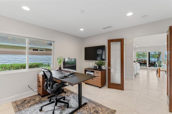 Home Office, Interior, Marble, Recessed Lighting