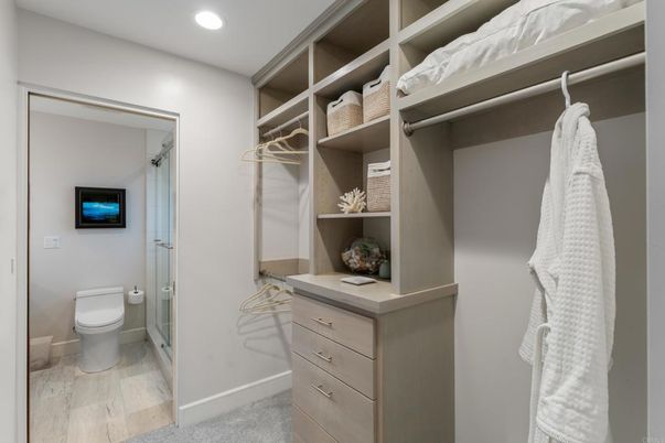 Bathroom, Interior, Recessed Lighting, Walk-in Closets, Wood Texture Flooring