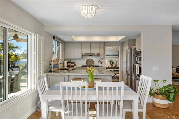 Dining room, Interior, Kitchen, Stainless Steel Appliances, Wood Texture Flooring