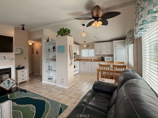 Dining room, Fireplace, Interior, Kitchen, Living room, Pendant Lights