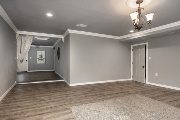 Empty room, Interior, Pendant Lights, Recessed Lighting, Wood Texture Flooring