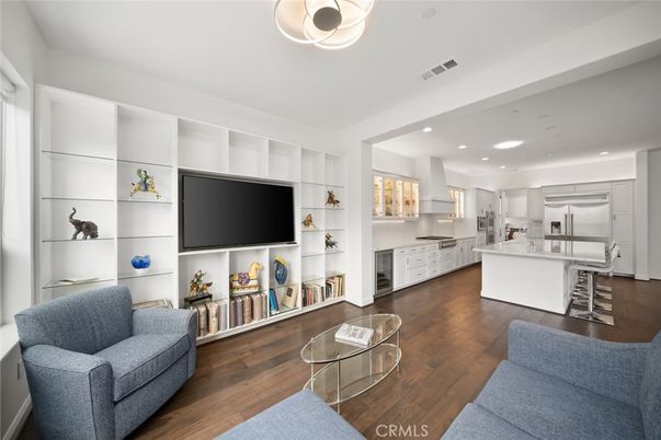 Interior, Kitchen, Living room, Recessed Lighting, Stainless Steel Appliances, Wood Texture Flooring