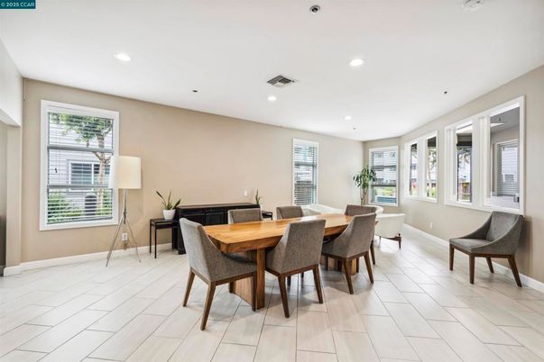 Dining room, Interior, Recessed Lighting, Wood Texture Flooring