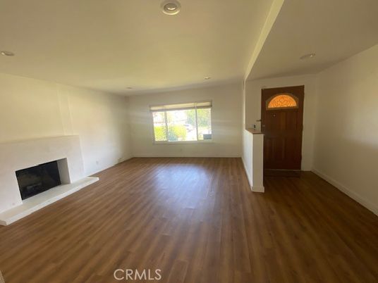 Empty room, Fireplace, Interior, Recessed Lighting, Wood Texture Flooring