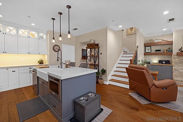 Interior, Kitchen, Pendant Lights, Recessed Lighting, Wood Texture Flooring
