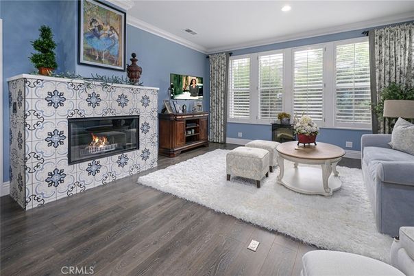 Fireplace, Interior, Recessed Lighting, Wood Texture Flooring