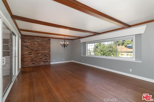 Chandelier, Empty room, Interior, Stone Walls, Wooden Beams, Wood Texture Flooring