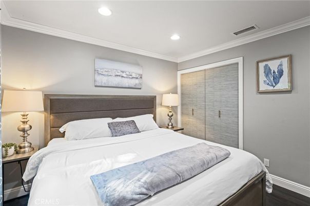 Bedroom, Interior, Recessed Lighting, Wood Texture Flooring