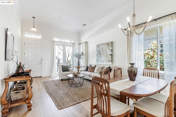 Dining room, Interior, Living room, Pendant Lights, Wood Texture Flooring