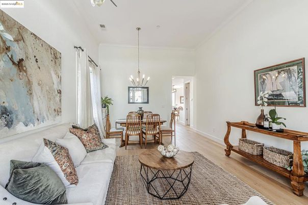 Dining room, Interior, Living room, Pendant Lights, Wood Texture Flooring