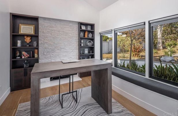 Home Office, Interior, Stone Walls, Wood Texture Flooring