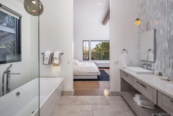 Bathroom, Bedroom, Dual Sink Vanities, Interior, Pendant Lights, Recessed Lighting, Wood Texture Flooring