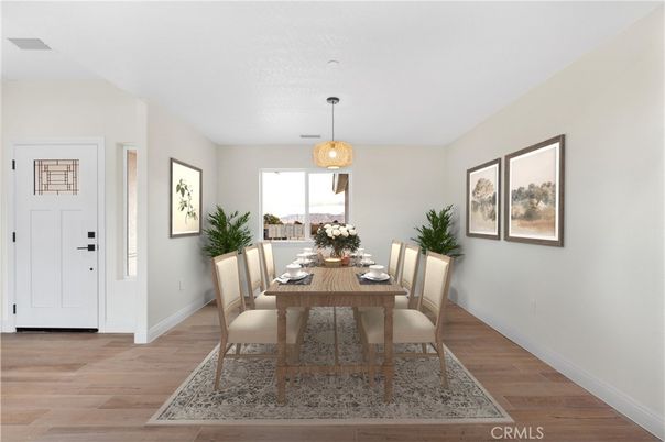 Dining room, Interior, Pendant Lights, Wood Texture Flooring