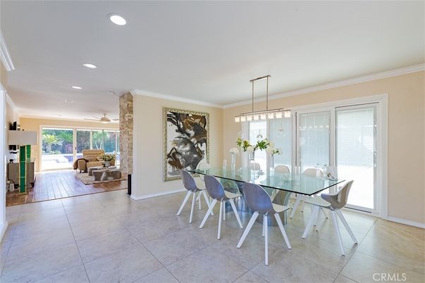 Dining room, Interior, Pendant Lights, Recessed Lighting, Wood Texture Flooring