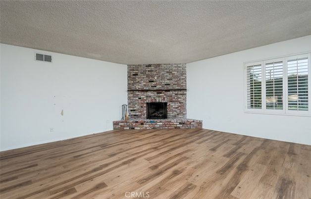 Empty room, Fireplace, Interior, Stone Walls, Wood Texture Flooring