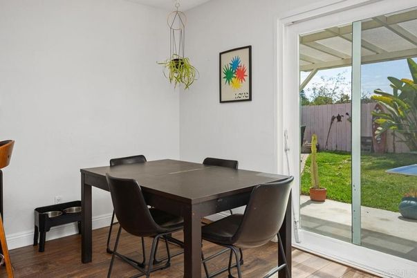 Dining room, Interior, Pendant Lights, Wood Texture Flooring