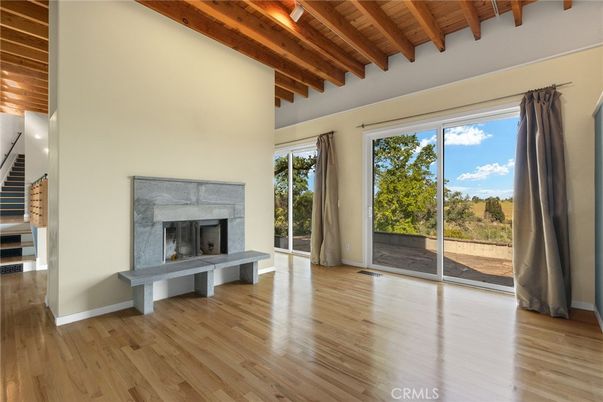 Empty room, Fireplace, Interior, Wooden Beams, Wooden Ceilings, Wood Texture Flooring