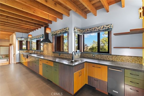 Interior, Kitchen, Pendant Lights, Stainless Steel Appliances, Wooden Beams, Wooden Ceilings