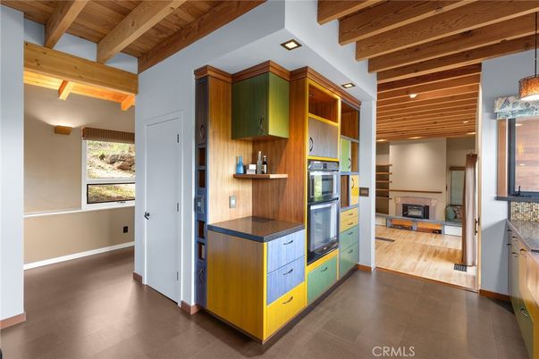 Fireplace, Interior, Pendant Lights, Recessed Lighting, Wooden Beams, Wooden Ceilings, Wood Texture Flooring