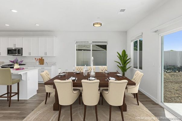 Dining room, Interior, Kitchen, Recessed Lighting, Wood Texture Flooring
