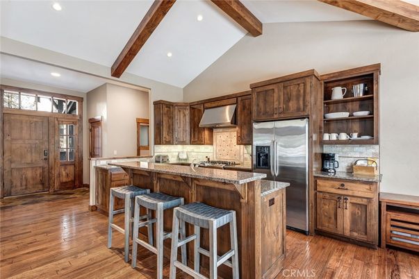 Interior, Kitchen, Recessed Lighting, Stainless Steel Appliances, Wooden Beams, Wood Texture Flooring