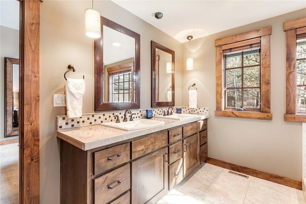 Bathroom, Dual Sink Vanities, Interior, Pendant Lights, Recessed Lighting