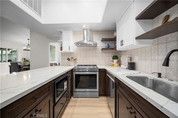 Interior, Kitchen, Pendant Lights, Stainless Steel Appliances, Wood Texture Flooring