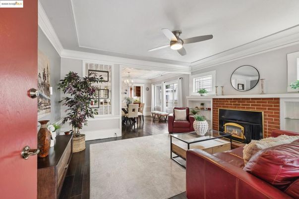 Chandelier, Dining room, Fireplace, Interior, Living room, Wood Texture Flooring