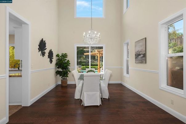 Chandelier, Dining room, Interior, Wood Texture Flooring