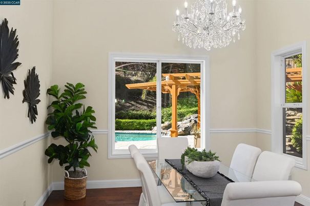 Chandelier, Dining room, Interior, Wood Texture Flooring