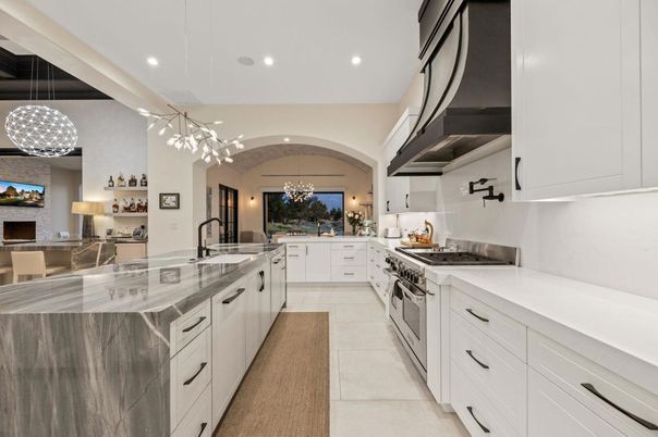 Chandelier, Interior, Kitchen, Pendant Lights, Recessed Lighting, Stainless Steel Appliances