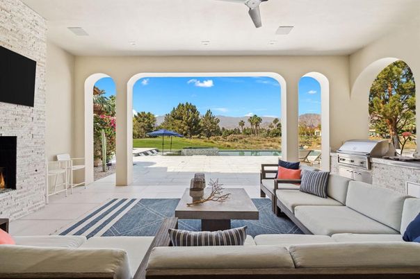 Exterior, Fireplace, Living room, Pool, Stone Walls