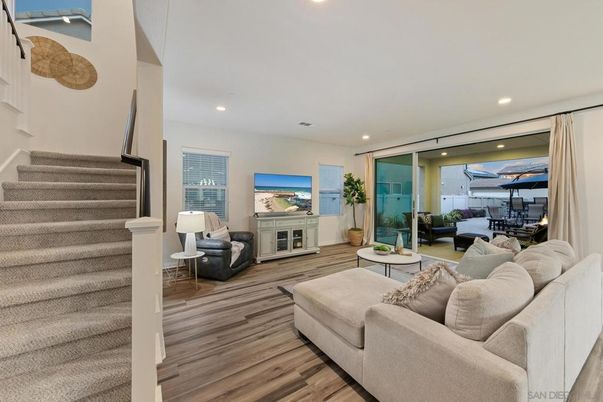 Dining room, Interior, Living room, Recessed Lighting, Wood Texture Flooring