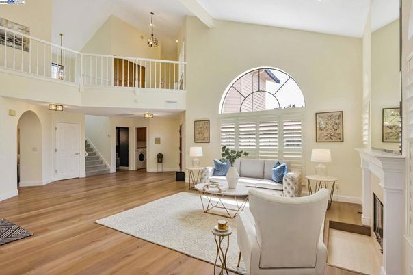 Fireplace, Interior, Living room, Pendant Lights, Wood Texture Flooring
