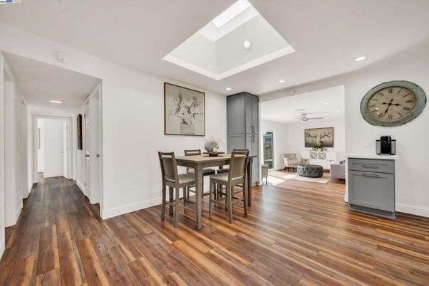 Dining room, Interior, Recessed Lighting, Wood Texture Flooring