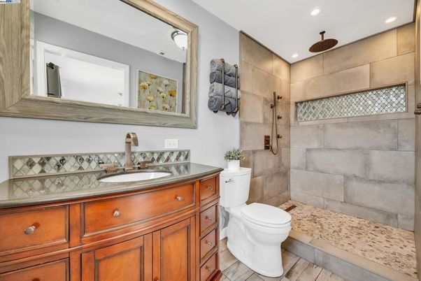 Bathroom, Interior, Recessed Lighting, Wood Texture Flooring