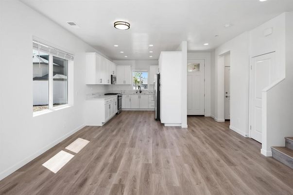 Interior, Kitchen, Recessed Lighting, Wood Texture Flooring